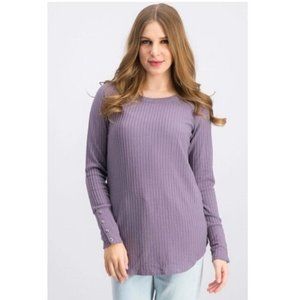 Chaser Lilac Purple Waffle Knit Thermal Button Cuff Long Sleeve Top Size Small